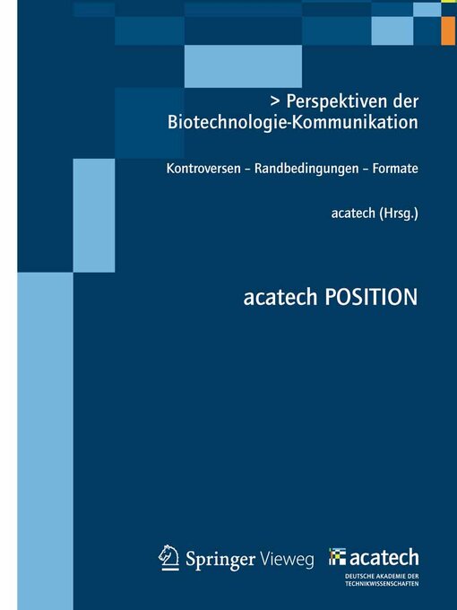 Title details for Perspektiven der Biotechnologie-Kommunikation by . acatech - Available